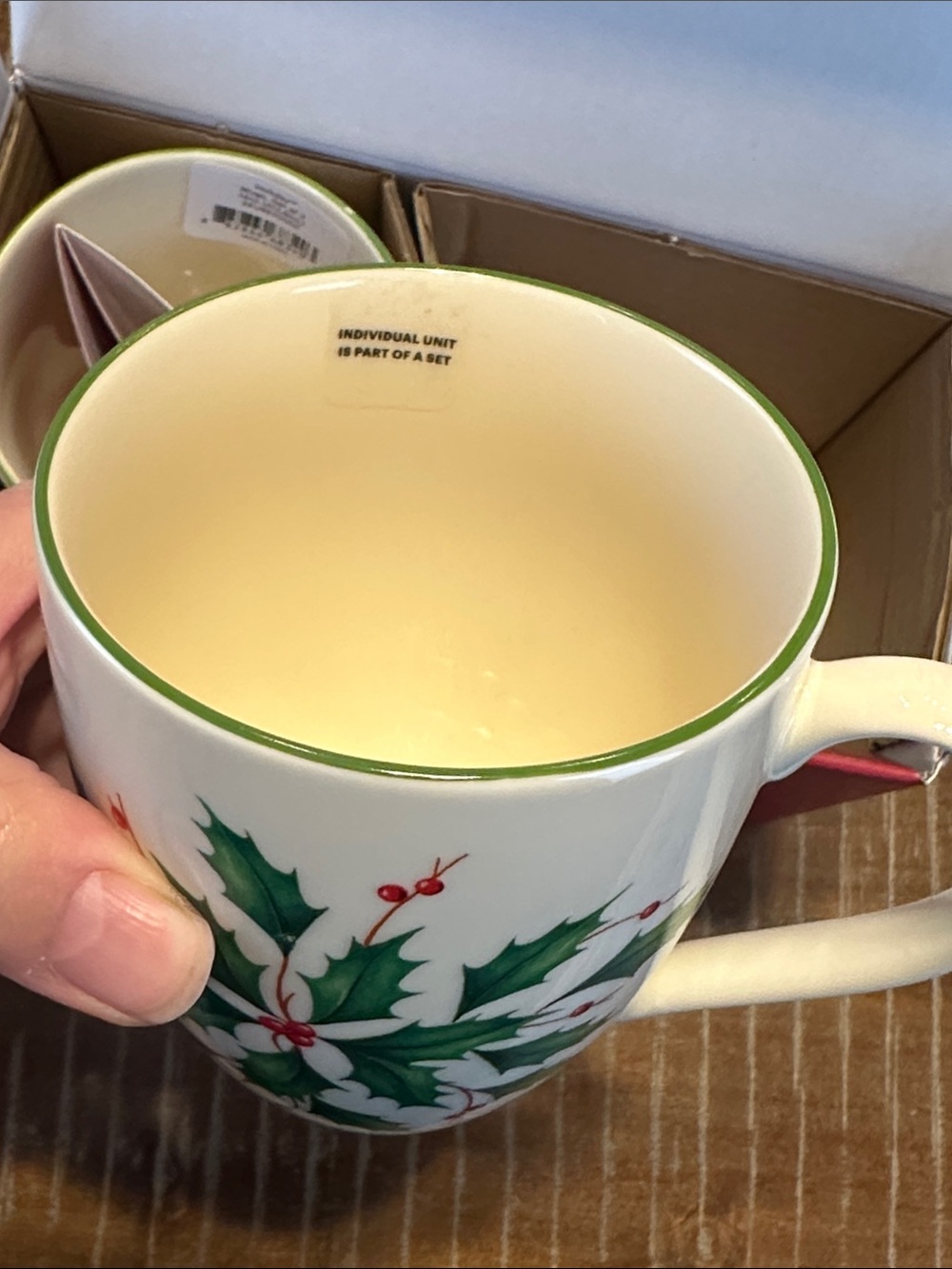 Lenox Holiday Cream Mugs with Green Holly and Red Berry Accents - Set of 2 - Picture 12 of 16